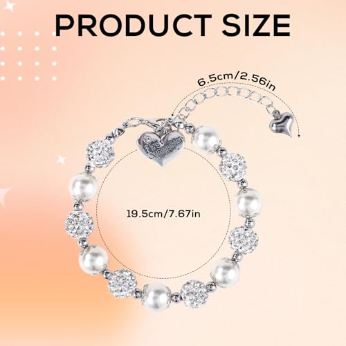 First Communion Bracelet, Pearl and Rhinestone Charm Bracelet with Heart Rosary Pendant 1st Holy Communion Bracelet Handmade for Christian Catholic Baptism Gifts Jewelry (Silver)2