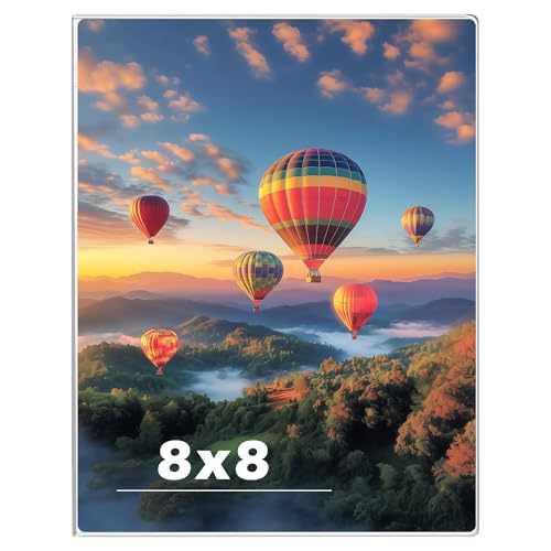 Image of 8 x 8 Acrylic Picture Frame, Horizontal /Vertical Clear Photo Frame for Wall with Tape, No Drilling Floating Hanging Frameless Picture Frame, Wall Mount Sign Holder for Home, School, Office