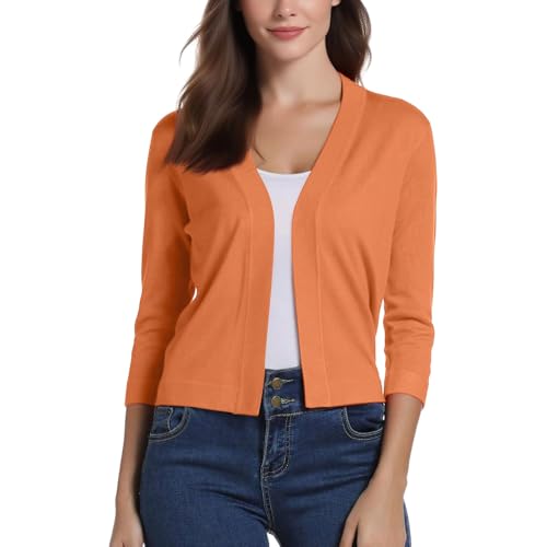 Lightweight Cardigans for Women Loose 3/4 Sleeve Plain Color Fitted Tops Casual Open Front Elegant Shrugs3