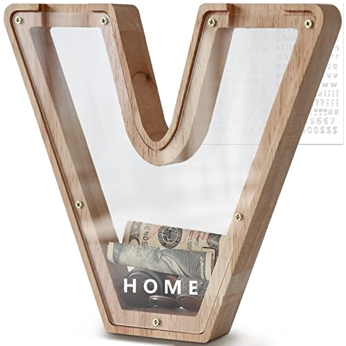 DBPBToU Salvadanaio Personalizzato in Legno Trasparente, Apribile per Bambini, Grande Creativo per Regalo di Compleanno/Decorazione Domestica/Ricordo (V)