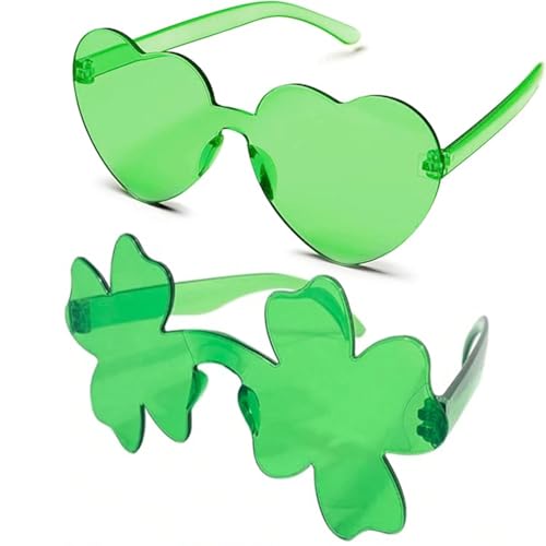 2 Pcs Green St Patricks Day Sunglasses for Women Men, Shamrock Glasses Outfit Accessories Adult