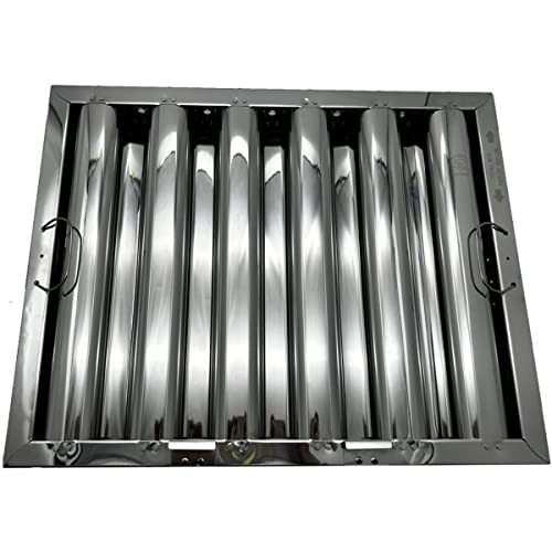 Hood Grease Filter with Clips, 16” x 20” Baffle Style Stainless Steel Vent for Commercial Kitchens, Exhaust Hoods, and Restaurants