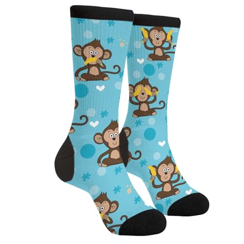 Wpamlrta Calcetines novedosos casuales locos divertidos para mujeres, hombres, adolescentes, regalo, Lindo mono plátano, Talla única