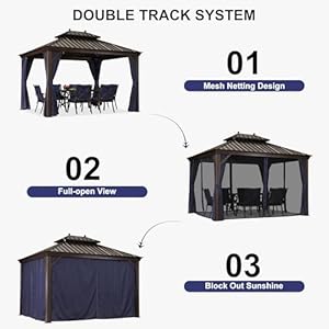 Purple leaf 10 x 14 hardtop gazebo pavilion for outdoor with netting and curtains deck backyard heavy duty sunshade large metal patio permanent canopy  urban country home decor