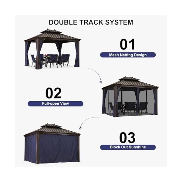 Purple leaf 10 x 14 hardtop gazebo pavilion for outdoor with netting and curtains deck backyard heavy duty sunshade large metal patio permanent canopy  urban country home decor