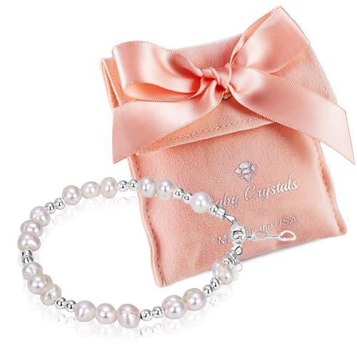 Baby Crystals Freshwater Cultured Pearl Bracelet, Baby Bracelets for infant girls Sterling Silver Jewelry keepsake for boys or girls, 1st Birthday Girl, 1 Year Old Girl Gifts