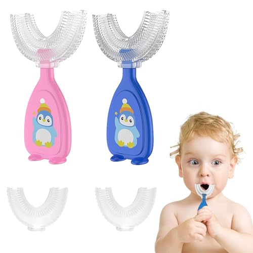 Cepillo de Dientes en Forma de U Para Niños,Cepillo de Dientes Infantil,Cerdas de Silicona,Cepillo de Dientes Bebe Manual,Cuidado Bucal de 360 ​​° Cepillo de Dientes Bebe, 2-6 Años,2PCS