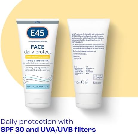 E45 SPF Face Moisturiser - Hydrating Facial Moisturiser SPF 30 Protection Against UVA & UVB Rays - SPF Face Cream for Dry Skin, Sensitive Skin and Eczema Prone Skin - SPF Day Cream 50 ml