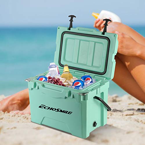Echosmile Green 25 Quart Rotomolded Cooler, Keep Ice Up To 5 Days, Fit 30 Cans, Heavy Duty Ice Chest(Built-In Bottle Openers, Fishing Rule, Cup Holders And Lockable Corners) For Camping, Fishing #TOP7