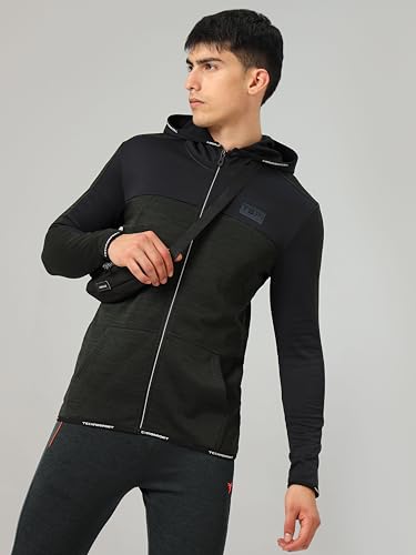 Image of TECHNOSPORT Men's Self Design Hooded Slim Fit Fleece Jacket