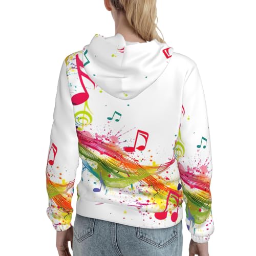 Sweat à capuche femme notes de musique colorées imprimées pull ajusté