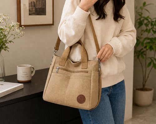 Bolso Tote de lona para mujer con correa cruzada miniatura 2