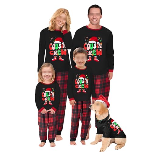 Caziffer Christmas Pajamas for Family Matching Set 2023 Holiday Xmas Pjs Sleepwear Family Jammies Christmas Pjs Set (Kids, Cousin Crew, 6-7 Years)