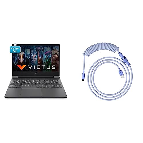 Image of HP Victus Gaming 12th Gen Intel Core i5 12450H Processor 15.6 inch(39.6 cm) FHD Gaming Laptop & HyperX USB-C Coiled Cable Light Purple