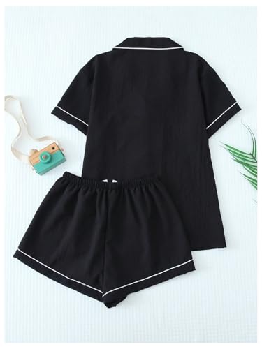 Image of Verdusa Pajamas For Women Set 2 Piece Summer Pajama Sets Cute Pjs Lounge Matching Button Shirt with Shorts
