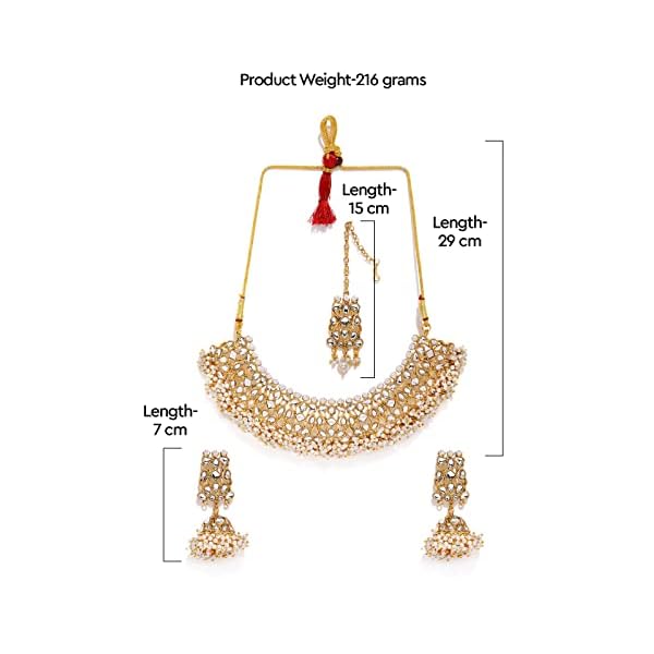 ZAVERI PEARLS Gold Tone Traditional Kundan & Pearls Choker Necklace Set For Women-ZPFK8480 - Image 7