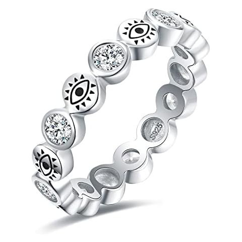Bolelis 925 Sterling Silver Evil Eye Rings - Lucky Talisman Ring Embellished with Cubic Zirconia Jewelry for Women Teen Girls, Sterling Silver, Cubic Zirconia Cover