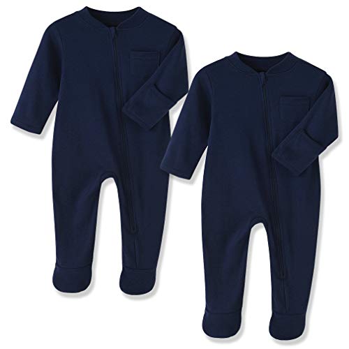 Image of Baby Cotton Pajamas with Mitten Cuffs,2 Way Zipper Sleepers 0-12 Month | 100% Cotton Black Sleep and Play with Mitten Cuffs, 2 Way Zipper for Easy Nighttime Changes, Daily Wear, Baby Shower Gifts