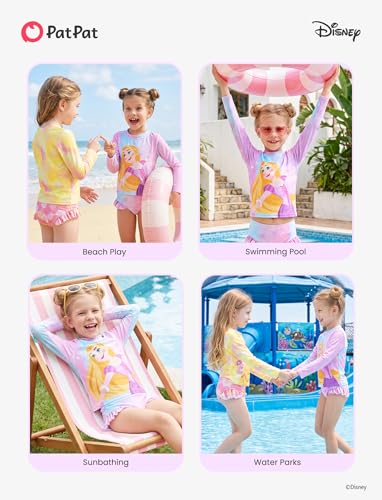 Image of Disney Frozen Elsa Stitch Marvel Toddler Girl Two Piece Long Sleeve UPF50+ Swimsuit Rashguard Sets Bathing Suit