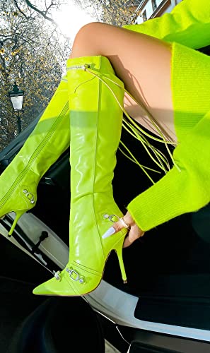 Liliana Womem Knee High Boots Pointed Toe Stiletto Heels Side Zipper Rivets Tassels Boots Bexie-33
