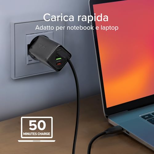 SBS Alimentatore Slim USB-C 65W, Tecnologia GaN, Power Delivery (PD), Ricarica Rapida, Adaptive Fast Charge (AFC), Caricatore per iPhone, iPad, MacBook Air, Samsung, Tablet, Smartphone, Notebook, Nero - Immagine 5