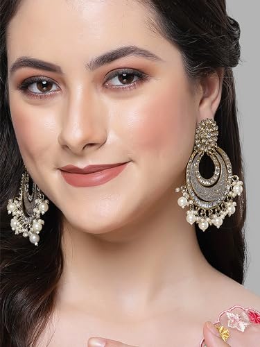 Image of Karatcart Gold Plated Yellow Meena Dangler Earrings for Women