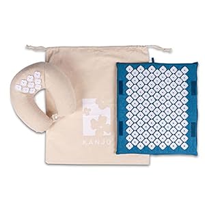 FSA HSA Eligible Kanjo Travel Acupressure Set | Acupressure Neck Pillow & Compact Acupressure Mat for Neck, Foot & Back Pain Relief| Travel Pillow & Travel Mat Set for Stress Relief & Relaxation