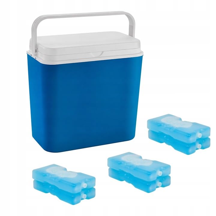 POTZ Cooler Box, Blue, Portable, with Detachable Lid and Handle, Lightweight and Durable, with 6 Cooling Cartridges, Ideal for Picnic, Camping, Beach, 24L