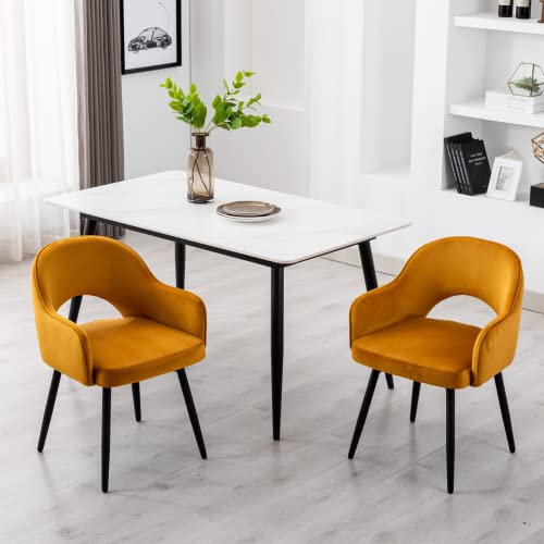 Heah-Yo Modern Swivel Accent Chairs Set Of 2, Velvet Dining Chairs With Armrest And Black Metal Legs, Small Desk Chairs For Home Office Living Room Dining Room, Yellow #TOP1