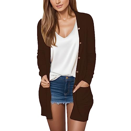 Long Cardigans for Women Casual Lightweight Long Sleeve Cardigan Soft Open Front Sweaters Daily Coat with Pockets
