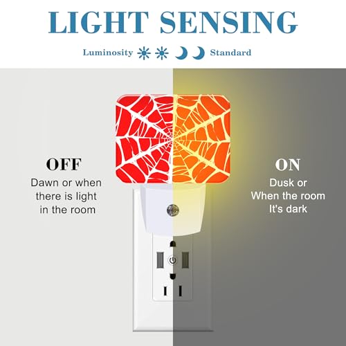 Image of White Spider Web Night Light for Kids, Spider Web LED Night Light Plug into Wall with Dusk to Dawn Sensor for Girls Boys Women Men Room, Hallway, Kitchen, Bathroom, Stairs Decor