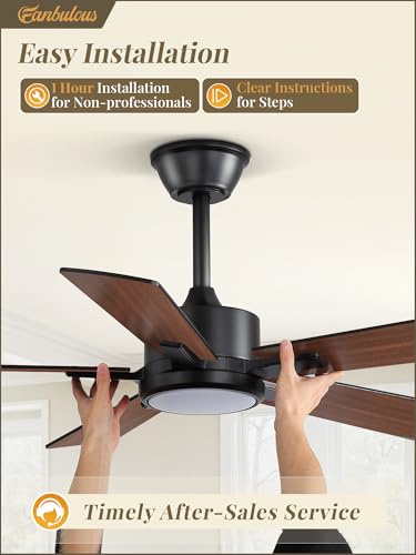 Image of Fanbulous 42 Inch Ceiling Fans with Lights and Remote, Stepless Color Temperature Change & Dimmable 20W LED Ceiling Fan, 6 Speeds Reversible Quiet DC Motor for Bedroom, Living Room, Apartment,Black