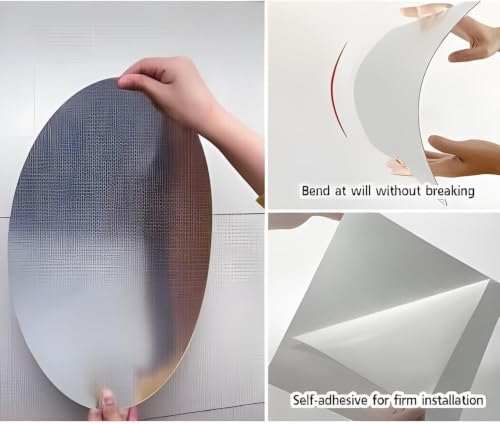 Image of Pack-2 Oval Shape New 2026 Premium Quality Adhesive Mirrors Sticker for wall on Tiles Bathroom, Bedroom Living Room Basin Mirror Bathroom Wall Mirror Stickers Unbreakable wall 30 * 20