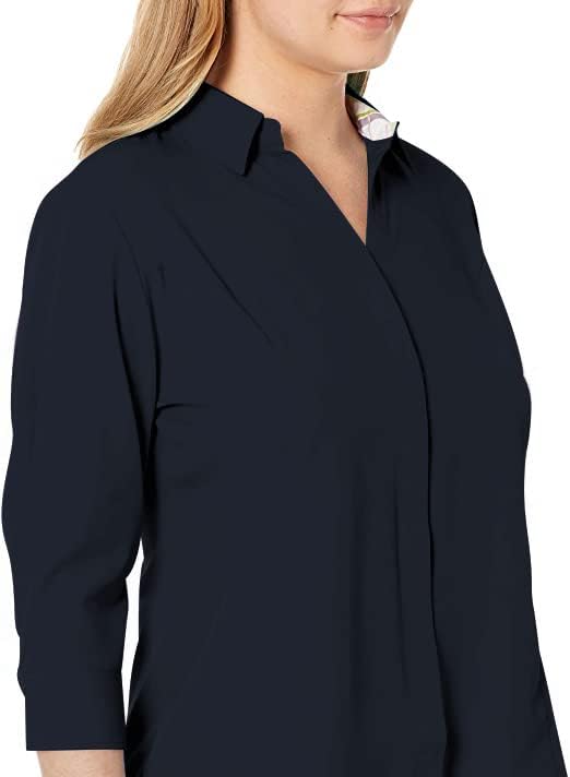 Women's Button Down Shirt 4-Way Stretch V Neck Blouse Wrinkle Resistant & Breathable 3/4 Sleeve Collared Work Top - Image 2