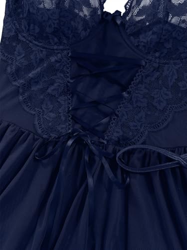 Image of Lilosy Sexy Garter Belt Mesh Lace Babydoll Lingerie Dress Set with Thong