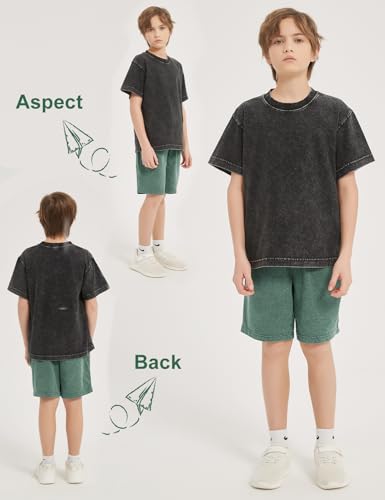 PEHMEA Boys Girls Cotton Shorts, Athletic Casual Jogger Loose Fit Kids Short with Pockets Elastic Waist Drawstring for 5-14Y4