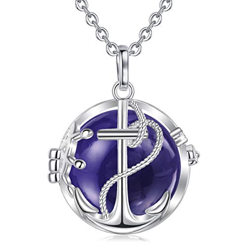 Harmony Ball Bola Pregnancy Necklace, AEONSLOVE Retro Ship Anchor Cubic Zirconia Harmony Ball Locket Angel Chime Caller Bell 20mm Mexican Bola Balls Pendant Necklaces 30" Chain for Women Mom Gifts
