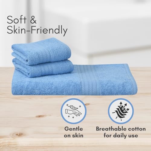 Image of Mafatlal Joy Cotton Towel Set - 1 Large Bath Towel + 2 Hand Towels | 58 x 29 inch + 24 x 12 inch | Soft, Quick Dry & Highly Absorbent | 450 GSM | Petit Four | Home & Travel Use