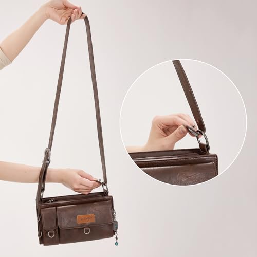 Wrangler Small Shoulder Bag Y2K Purse Cute Western Purses for Women Mini Handbags with Detachable Charms, Brown WG-HB-300-523-2-CF by Montana West - Used condition - Image 4