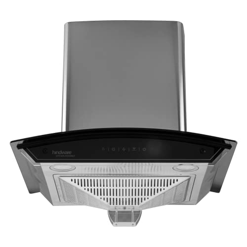 Image of Hindware Smart Appliances Rubella Neo 60 cm 1300 m /hr Auto Clean Chimney | Motion Sensor | Touch Control | Filterless | Curved | Energy Efficient LED Light | Powerful Suction | Wall Mounted (Black)