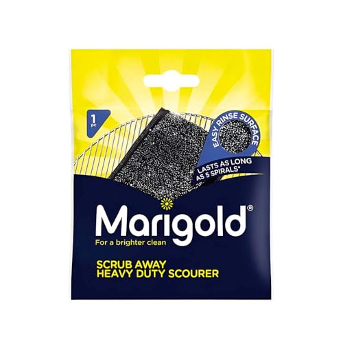 Marigold Scrub Away Heavy Duty Stainless Steel Scourer | Sponge-Filled Non-Scratch Scrubbing Pad | Rust-Free, Long-Lasting & Easy Rinse | For Pots, Pans, Grills, BBQs & Cookware