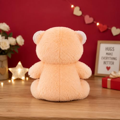 Image of Plush Teddy Bear, 20 cm, Butter Yellow with Orange Bow, Soft Stuffed Animal