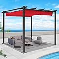 10‘x10’ Outdoor Pergola, Retractable with Sun Shade Canopy Patio Pergola, Heavy Duty Aluminum Pergolas for Gardens, Pavilion Grill Gazebo, Backyards and Decks, Grape Trellis (Red)