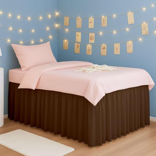 Brown Dorm Bed Skirt, Twin XL 30 Inch Drop, Extra Long Ruffled with Split Corner, College Room Essentials