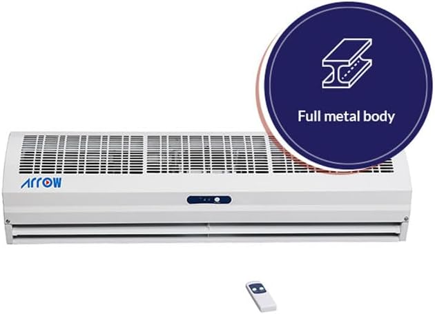 Air curtain with an icon indicating a full metal body construction.