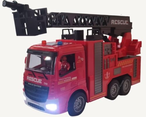 Image of HALO NATION 6 Channel Remote Control Fire Ladder RC Fire Engine Truck with Head Light & Music, Real Water Spray Fire Fighter Truck for Kids