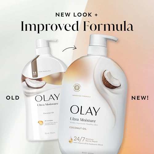 Olay Body Wash for Women, Ultra Moisture, 24/7 Moisture Barrier Repair, Hydrating Formula for Visibly Healthy Soft Skin, Vitamin B3 & Hyaluronic Blend, For All Skin Types, Coconut Oil Scent, 35 fl oz