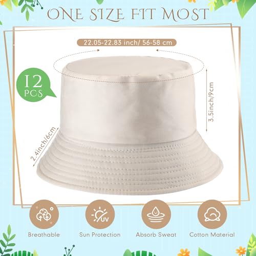 Image of 36 /24 /12 Pcs Bucket Hats for Men Women Bulk Cotton Fishing Cap UV Protection Beach Foldable Solid Color Sun Cap