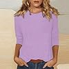 Three Quarter Sleeve Tops Womens Lightweight Solid Color Tops 3/4 Sleeve Casual Gym Fashion Daily T-Shirts Ladies Summer Round Neck Blouses 01-Light Purple S #1