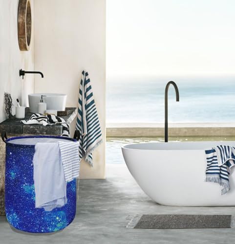 Image of Round Laundry Hamper Storage Basket Fabric Material Storage Hamper Organization Basket, Storage Bin, Gift Box with Handles for Room